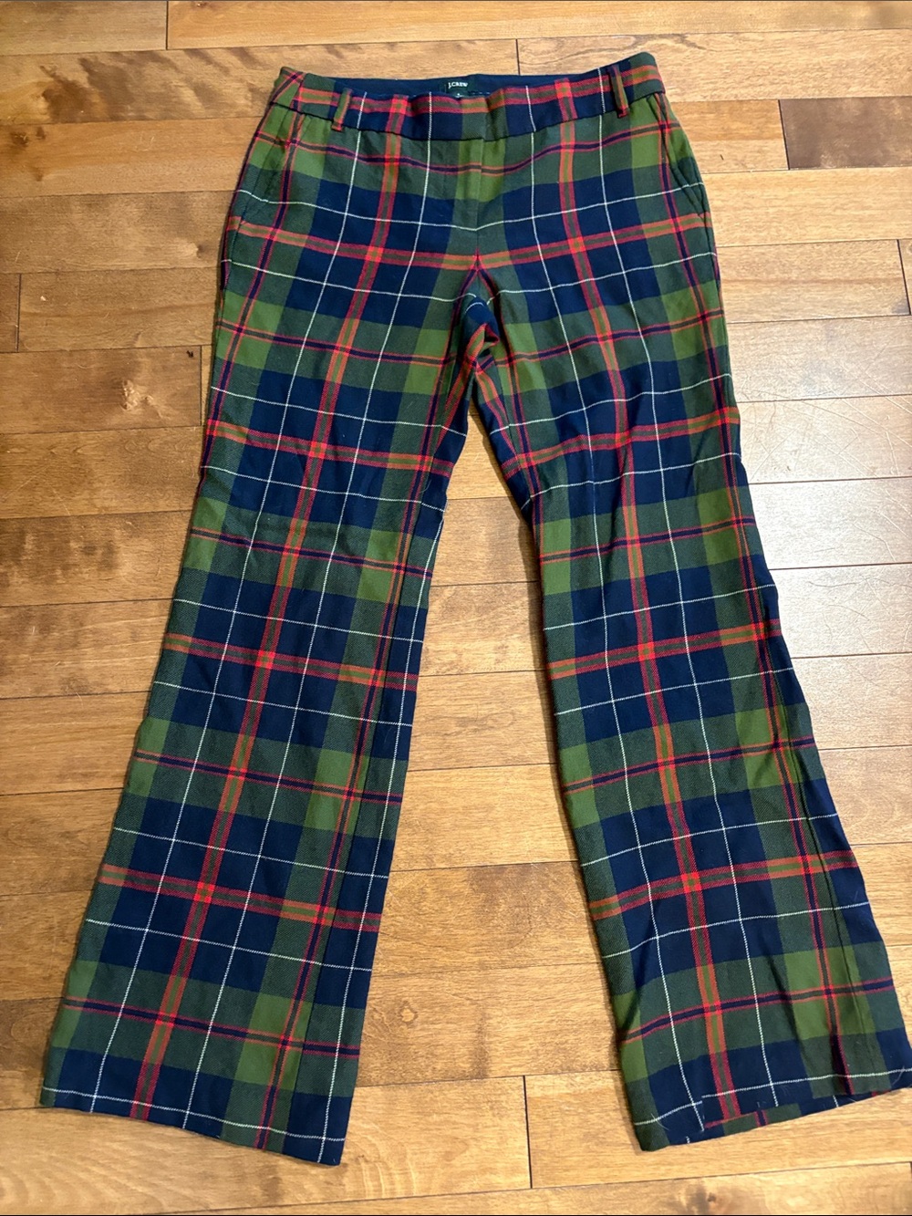 Vintage J.Crew Plaid Wool Trousers in Green & Navy  made in Hong Kong
